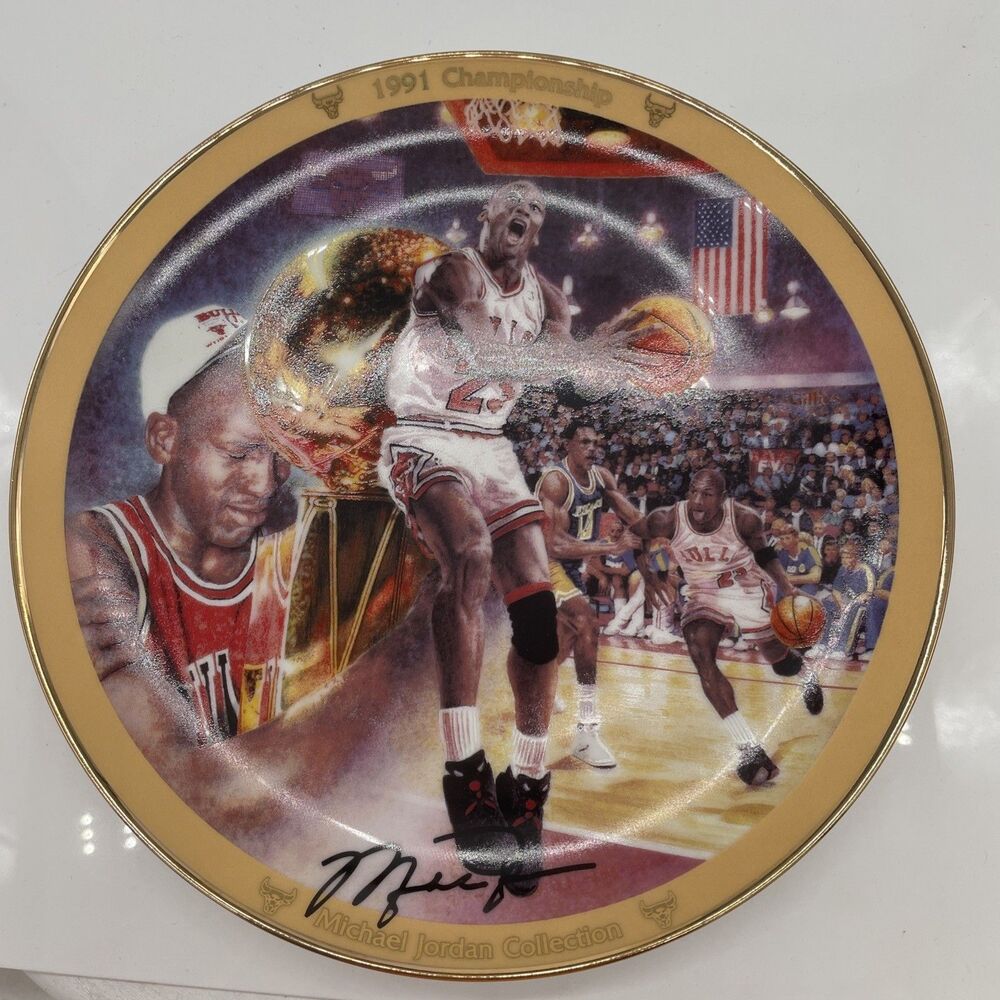 Michael Jordan 1991 Championship NBA Bradford Exchange Chicago Bulls Plate W/COA